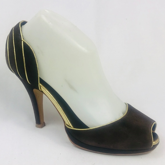 French Connection Shoes - French Connection Open-Toe Brown Suede Pump